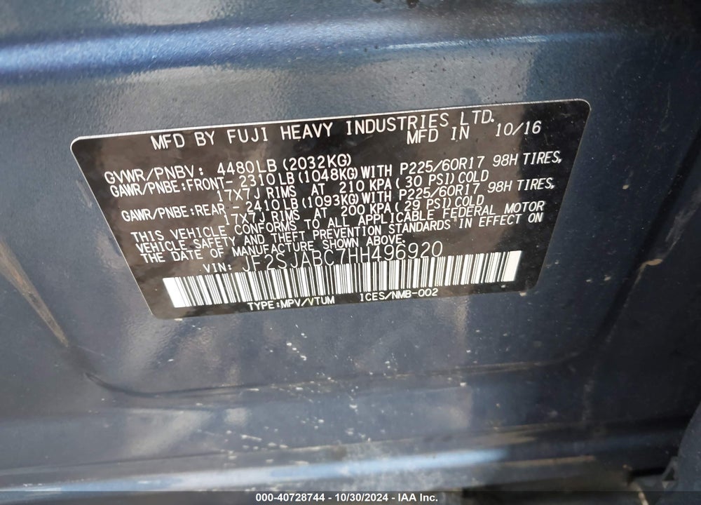 2017 SUBARU FORESTER 2.5I VIN: JF2SJABC7HH496920