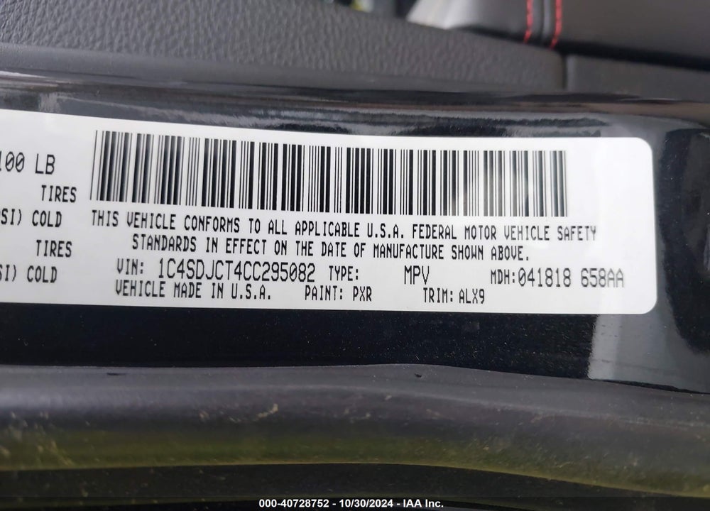 2012 DODGE DURANGO R/T VIN: 1C4SDJCT4CC295082