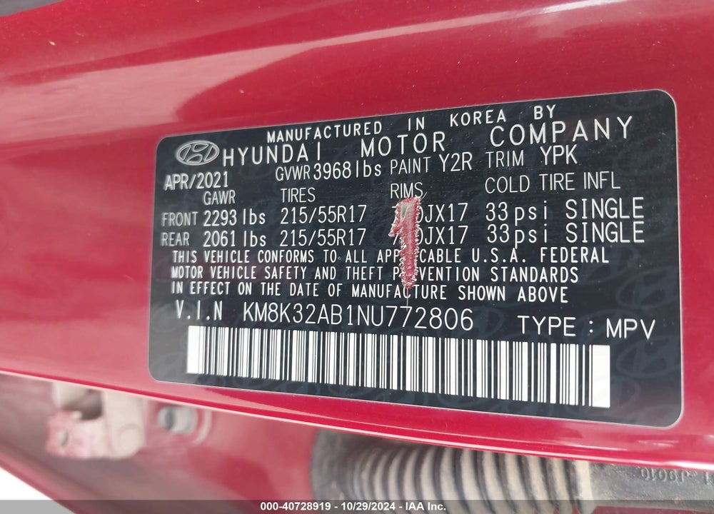 2022 HYUNDAI KONA VIN: KM8K32AB1NU772806