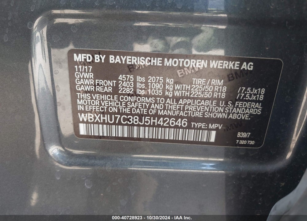 2018 BMW X1 SDRIVE28I VIN: WBXHU7C38J5H42646