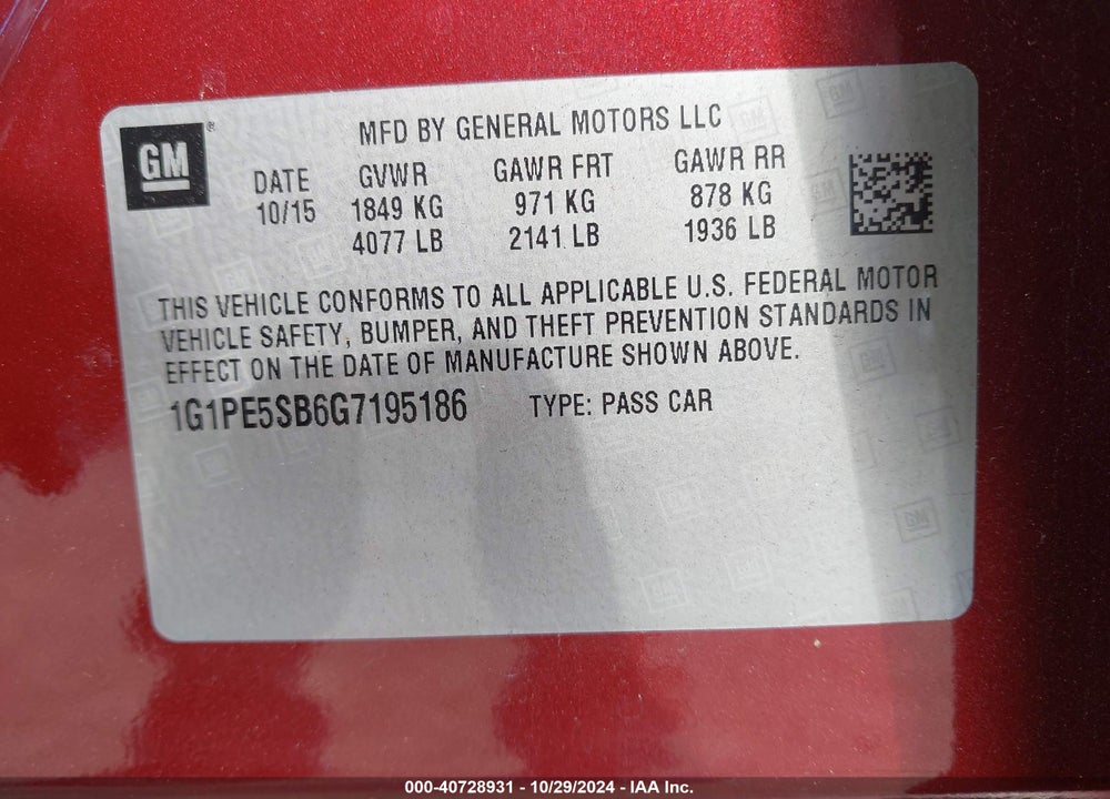 2016 CHEVROLET CRUZE LIMITED 1LT AUTO VIN: 1G1PE5SB6G7195186