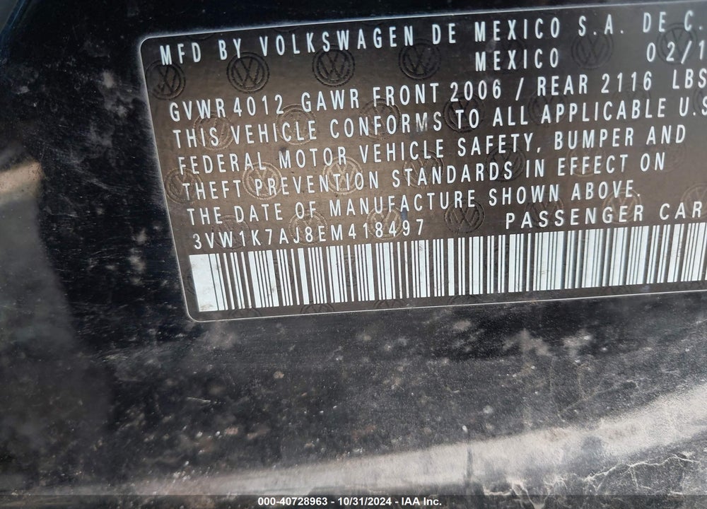 2014 VOLKSWAGEN JETTA 2.0L S VIN: 3VW1K7AJ8EM418497