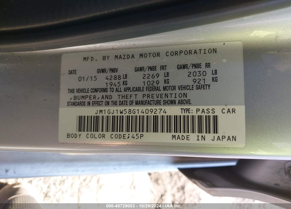 2016 MAZDA 6 I GRAND TOURING VIN: JM1GJ1W58G1409274