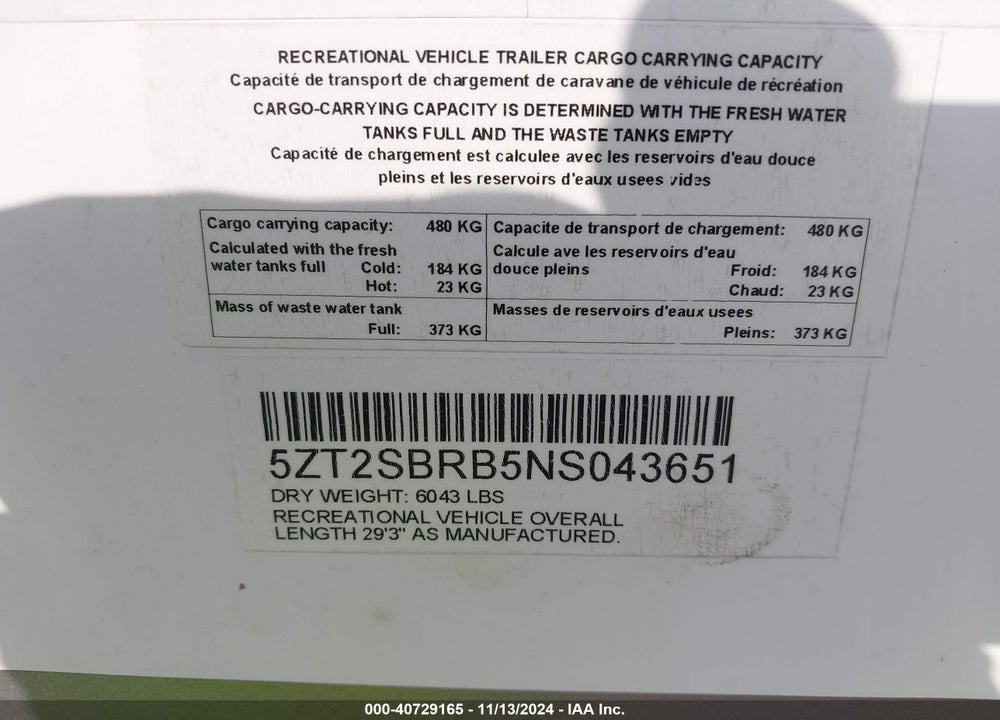 2022 COACHMEN OTHER VIN: 5ZT2SBRB5NS043651