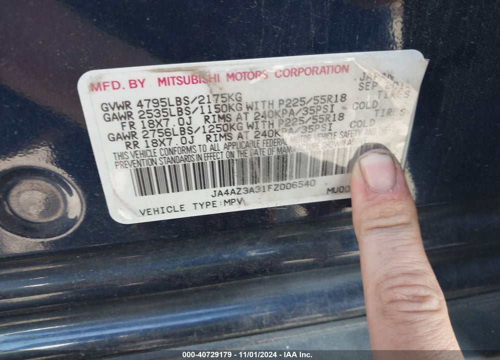 2015 MITSUBISHI OUTLANDER SE VIN: JA4AZ3A31FZ006540