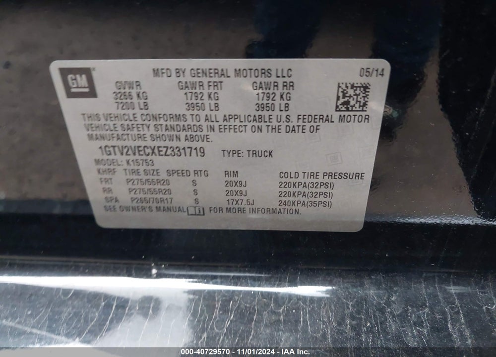 2014 GMC SIERRA 1500 SLT VIN: 1GTV2VECXEZ331719