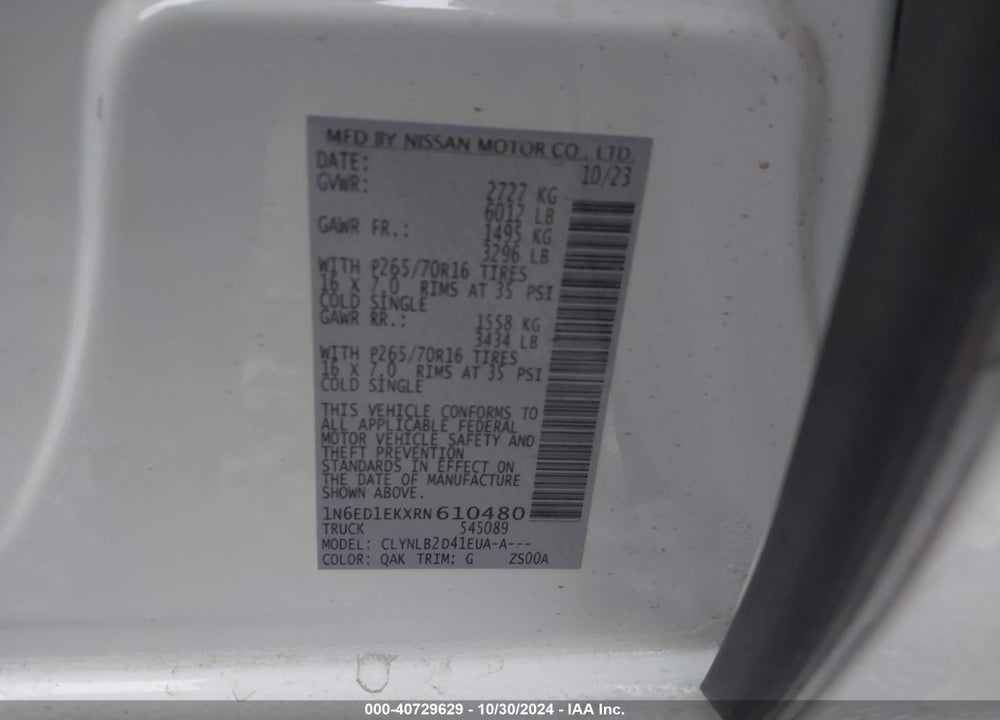 2024 NISSAN FRONTIER SV 4X4 VIN: 1N6ED1EKXRN610480