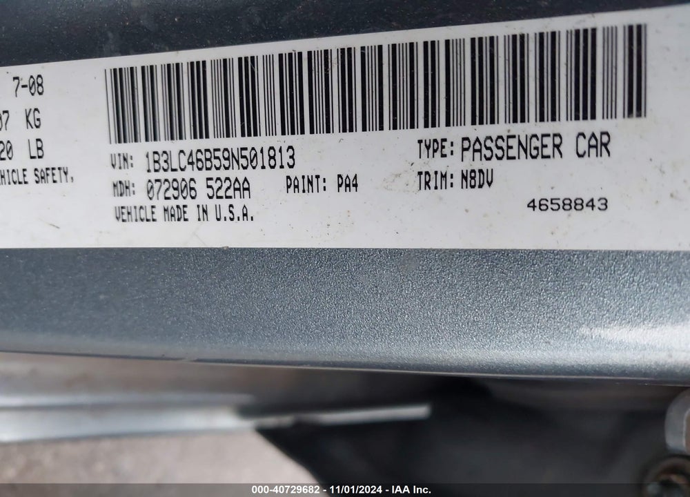 2009 DODGE AVENGER SE/SXT VIN: 1B3LC46B59N501813