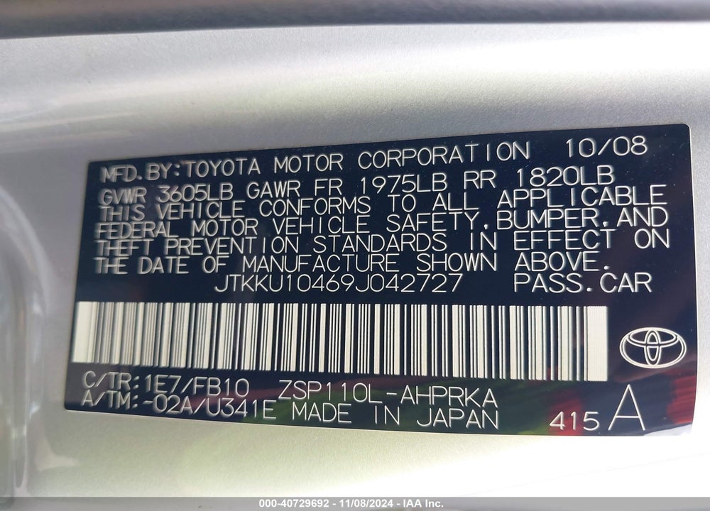 2009 SCION XD VIN: JTKKU10469J042727