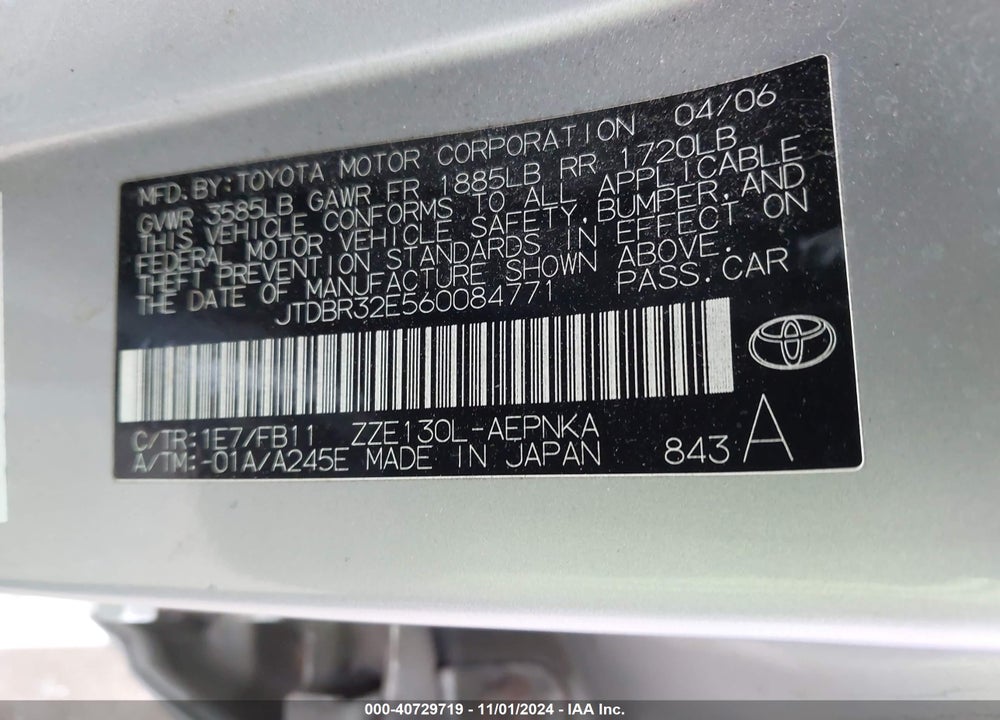 2006 TOYOTA COROLLA LE VIN: JTDBR32E560084771