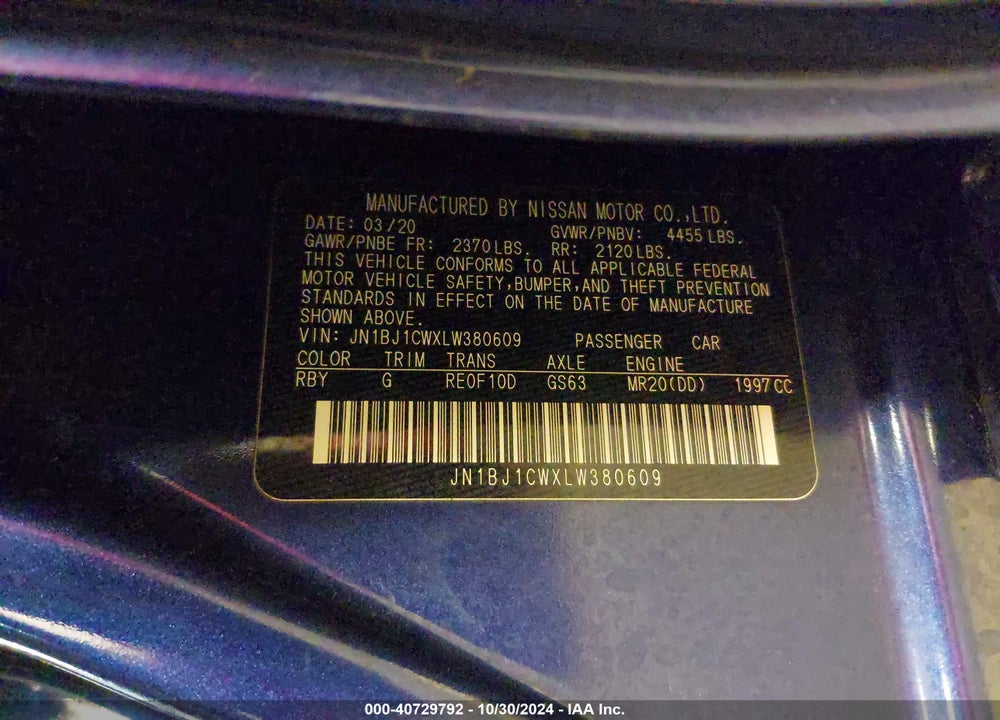 2020 NISSAN ROGUE SPORT VIN: JN1BJ1CWXLW380609