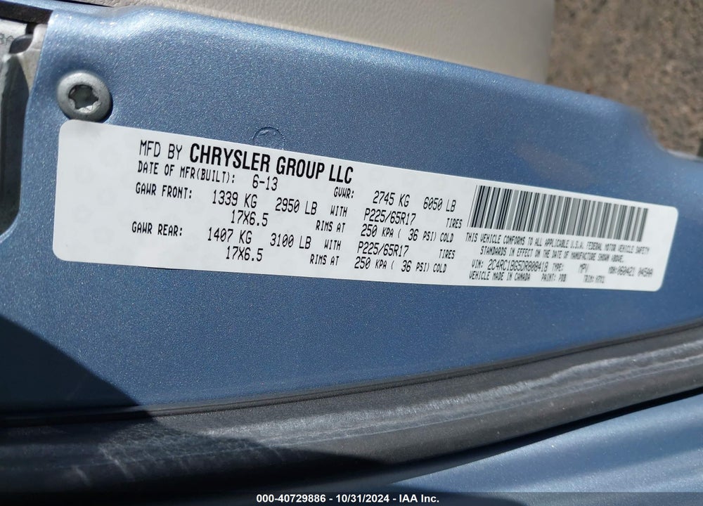 2013 CHRYSLER TOWN & COUNTRY TOURING VIN: 2C4RC1BG5DR808418