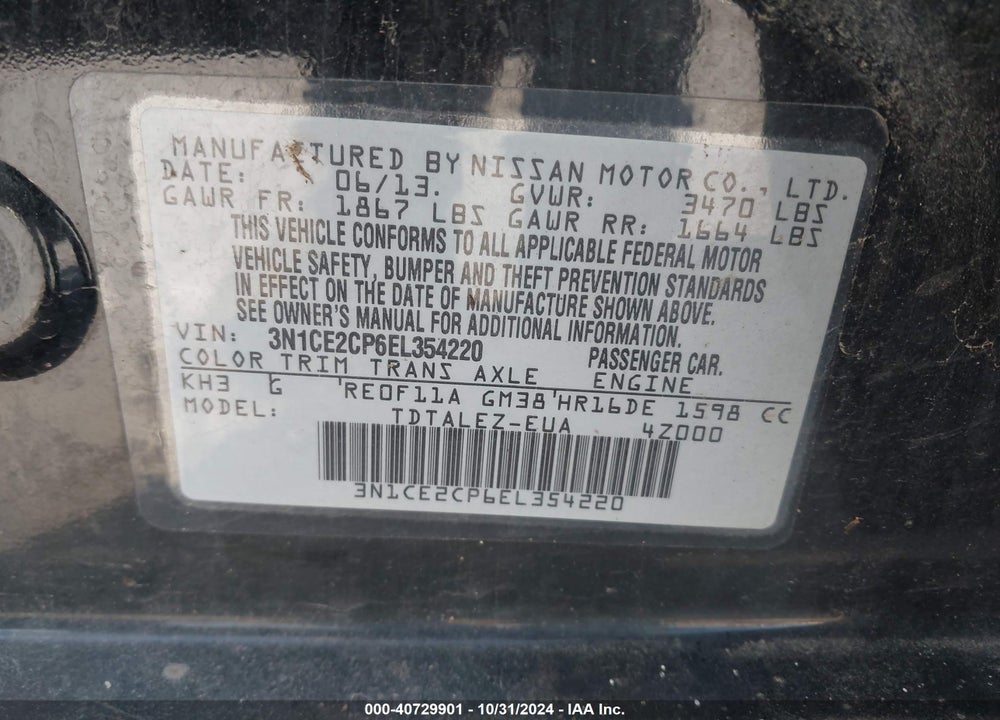 2014 NISSAN VERSA NOTE SV VIN: 3N1CE2CP6EL354220