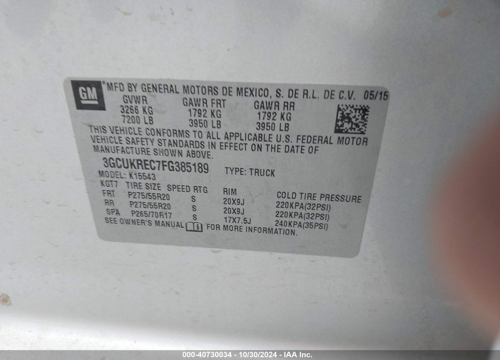 2015 CHEVROLET SILVERADO 1500 1LT VIN: 3GCUKREC7FG385189