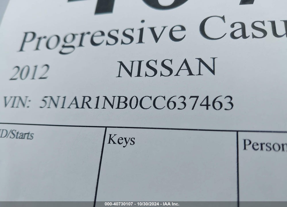 2012 NISSAN PATHFINDER SILVER VIN: 5N1AR1NB0CC637463