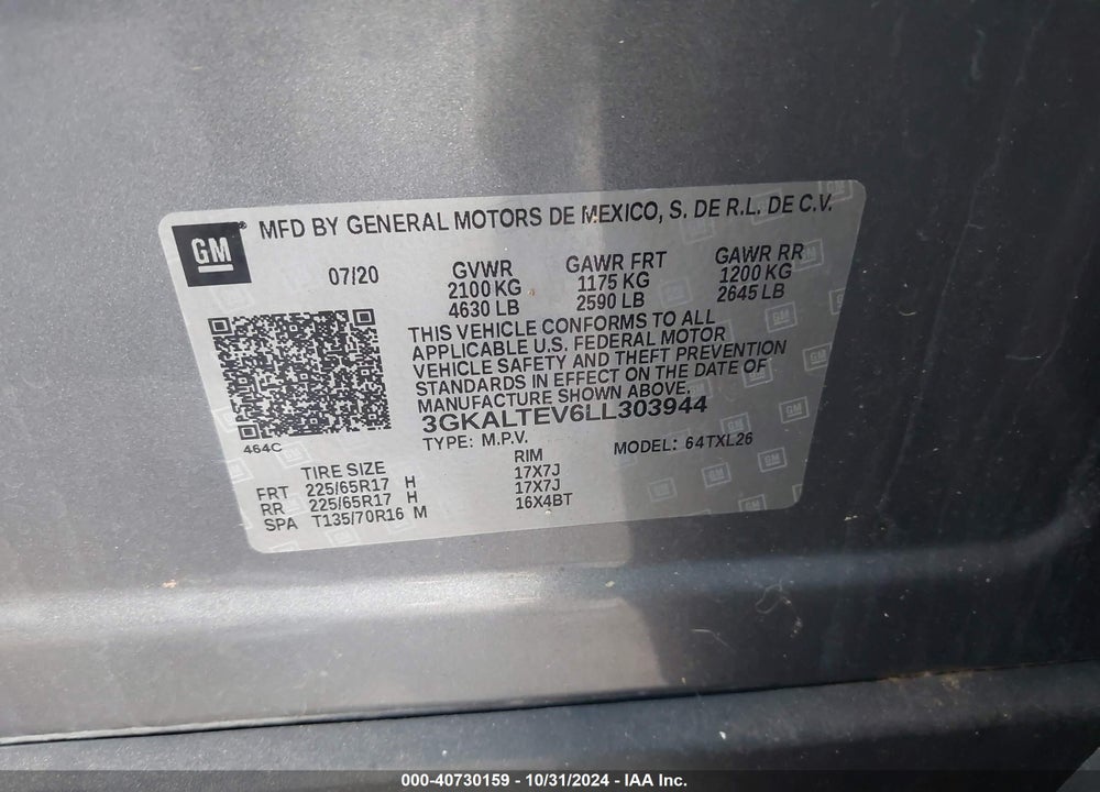 2020 GMC TERRAIN AWD SLE VIN: 3GKALTEV6LL303944