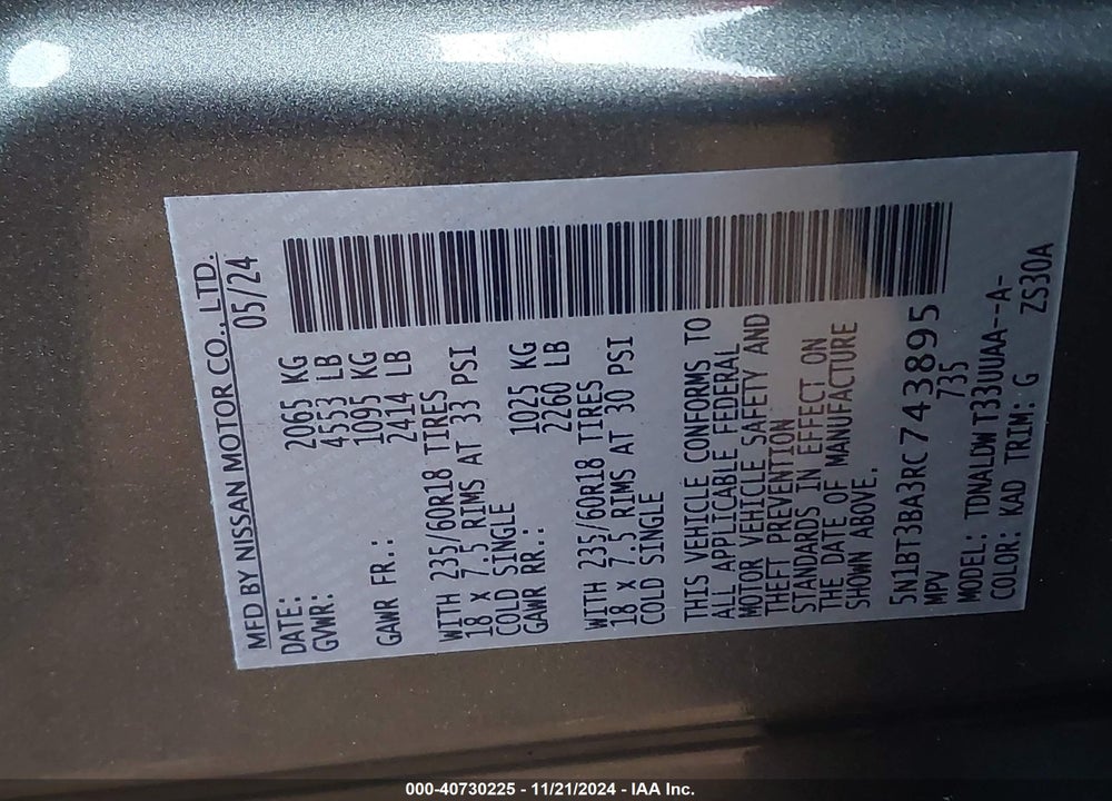 2024 NISSAN ROGUE SV FWD VIN: 5N1BT3BA3RC743895