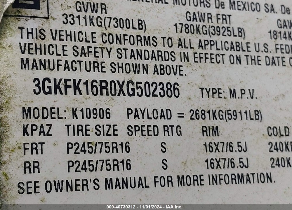 1999 GMC SUBURBAN SLT VIN: 3GKFK16R0XG502386