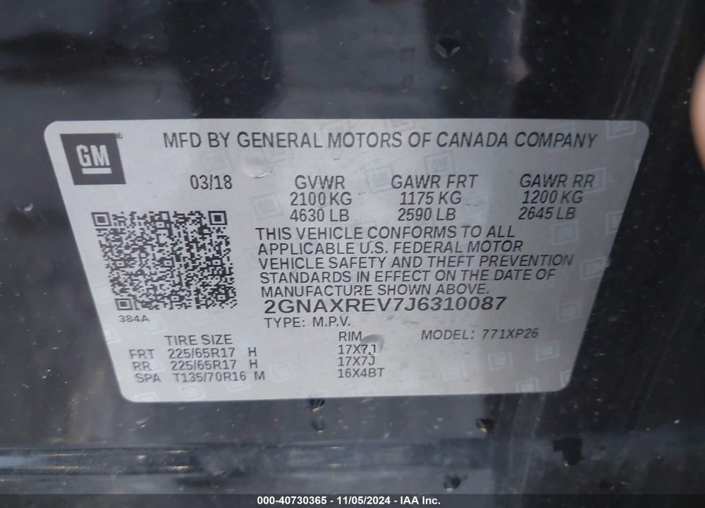 2018 CHEVROLET EQUINOX LS VIN: 2GNAXREV7J6310087