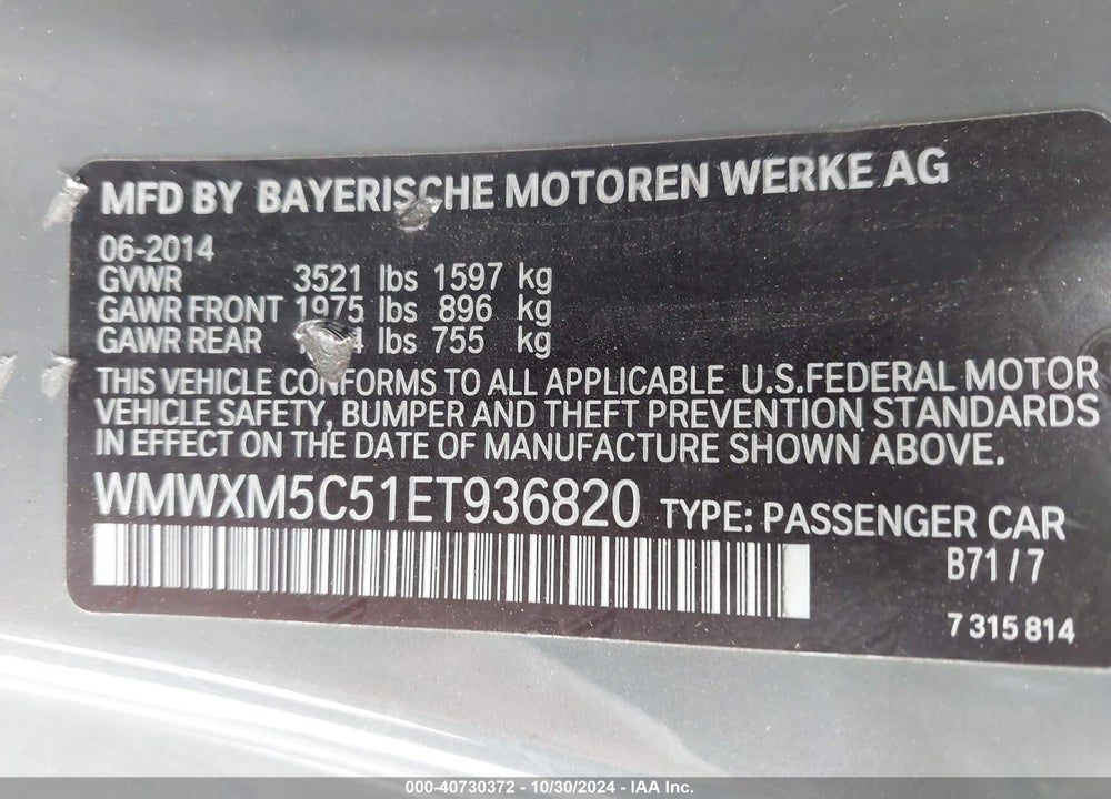 2014 MINI HARDTOP COOPER VIN: WMWXM5C51ET936820