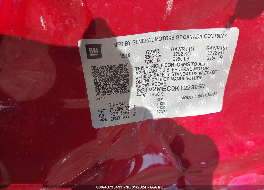 2019 GMC SIERRA 1500 LIMITED SLE VIN: 2GTV2MEC0K1223950