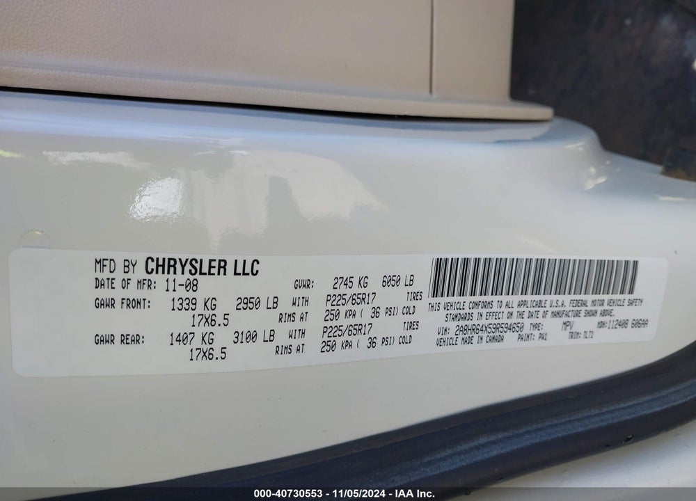 2009 CHRYSLER TOWN & COUNTRY LIMITED VIN: 2A8HR64X59R594650