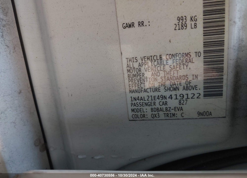 2009 NISSAN ALTIMA 2.5 S VIN: 1N4AL21E49N419122