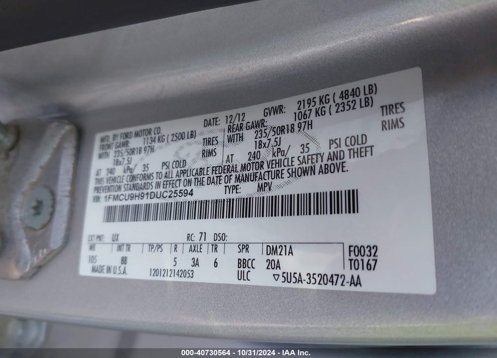 2013 FORD ESCAPE SEL VIN: 1FMCU9H91DUC25594