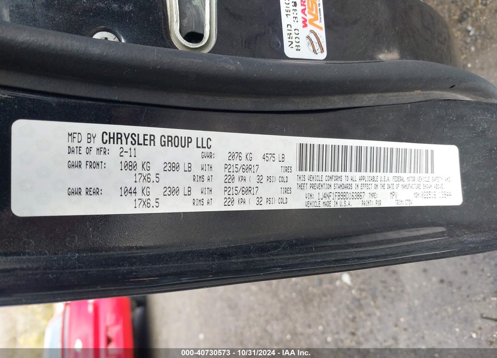 2011 JEEP COMPASS VIN: 1J4NF1FB9BD163867