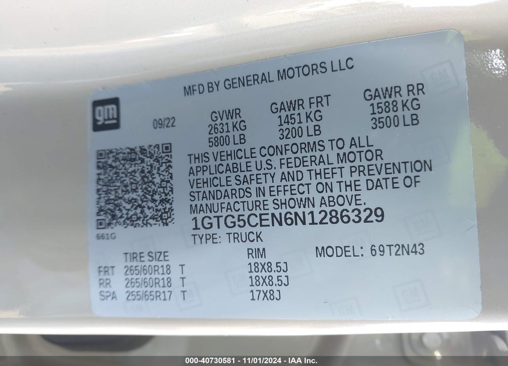 2022 GMC CANYON 2WD SHORT BOX ELEVATION VIN: 1GTG5CEN6N1286329
