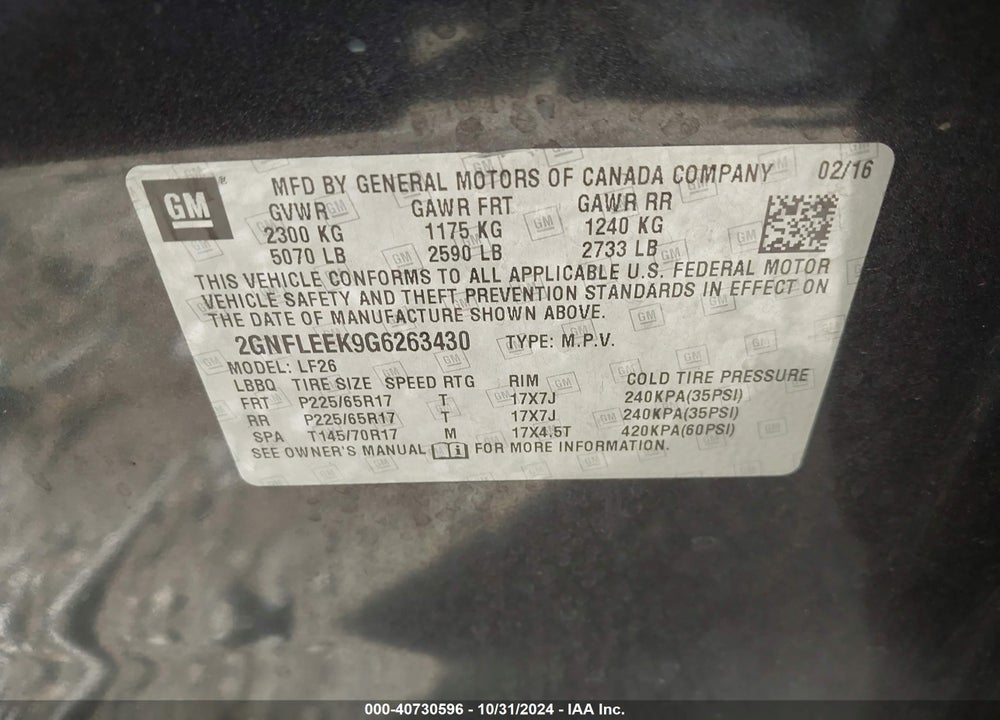2016 CHEVROLET EQUINOX LS VIN: 2GNFLEEK9G6263430