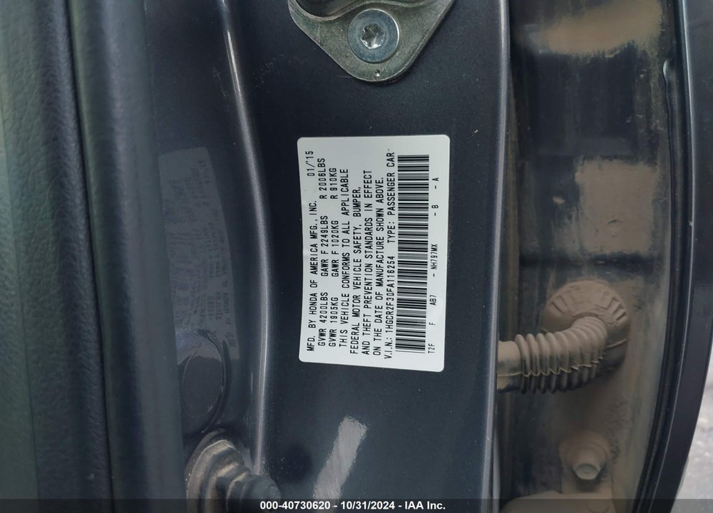 2015 HONDA ACCORD LX VIN: 1HGCR2F30FA116254