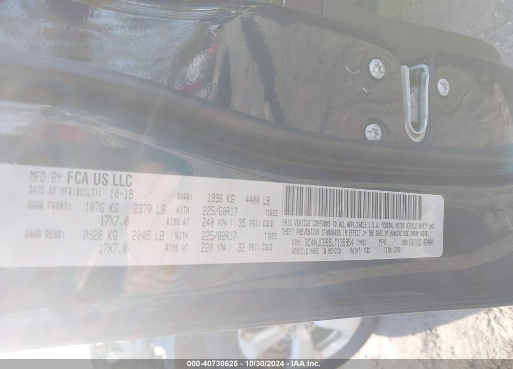 2020 JEEP COMPASS LATITUDE FWD VIN: 3C4NJCBB5LT135954