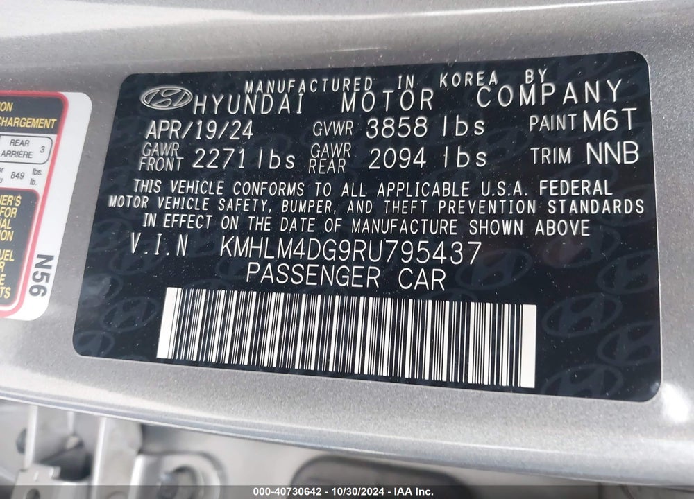 2024 HYUNDAI ELANTRA SEL VIN: KMHLM4DG9RU795437