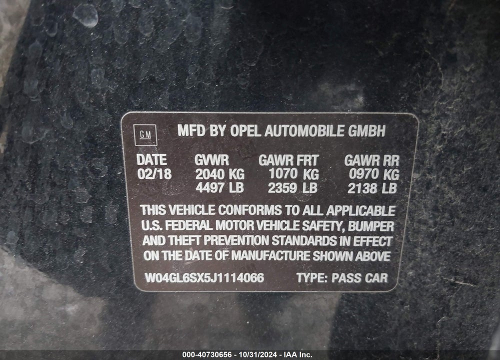 2018 BUICK REGAL SPORTBACK PREFERRED VIN: W04GL6SX5J1114066