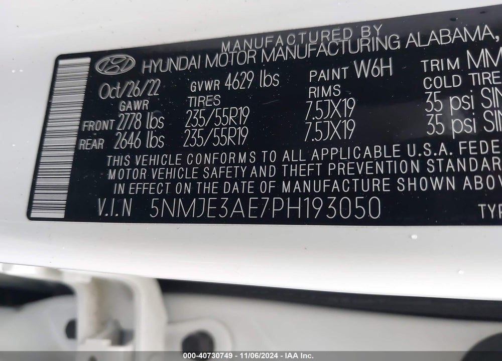 2023 HYUNDAI TUCSON LIMITED VIN: 5NMJE3AE7PH193050