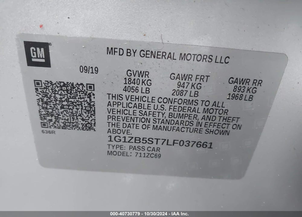 2020 CHEVROLET MALIBU VIN: 1G1ZB5ST7LF037661