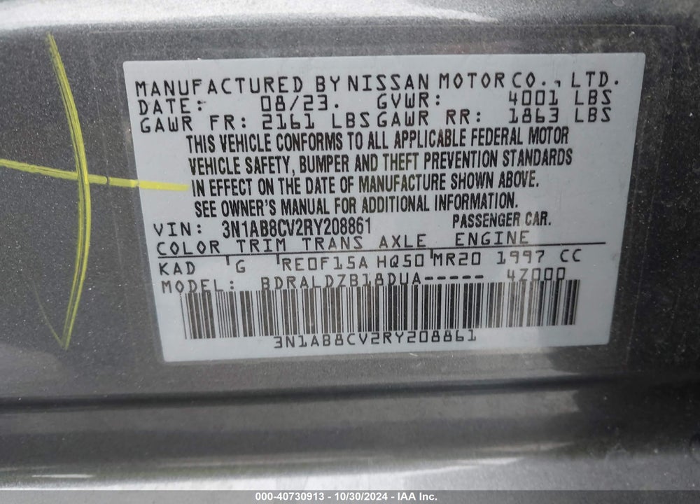 2024 NISSAN SENTRA SV XTRONIC CVT VIN: 3N1AB8CV2RY208861