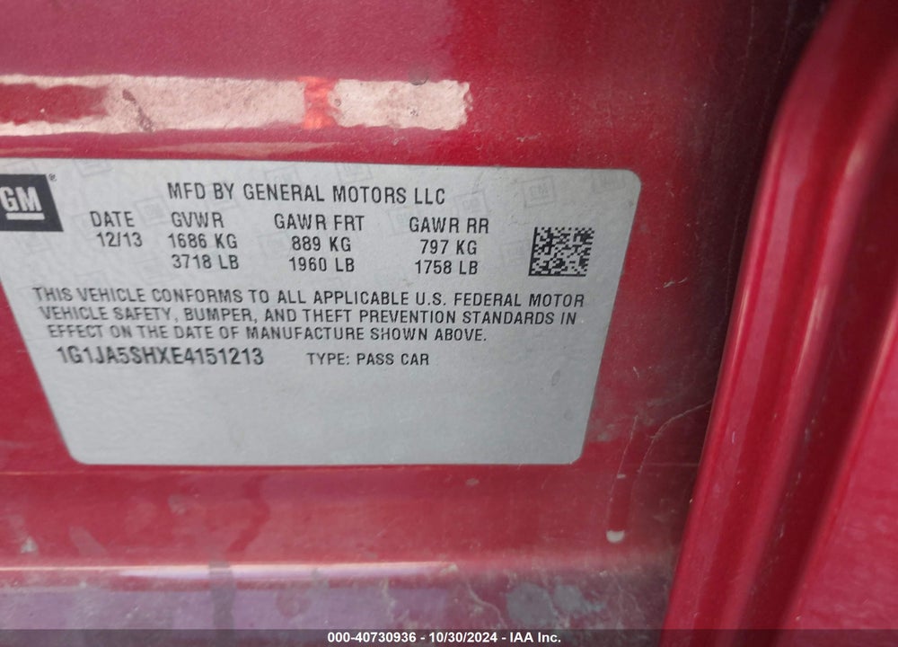 2014 CHEVROLET SONIC LS AUTO VIN: 1G1JA5SHXE4151213