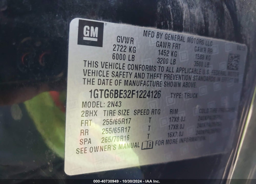 2015 GMC CANYON SLE VIN: 1GTG6BE32F1224126