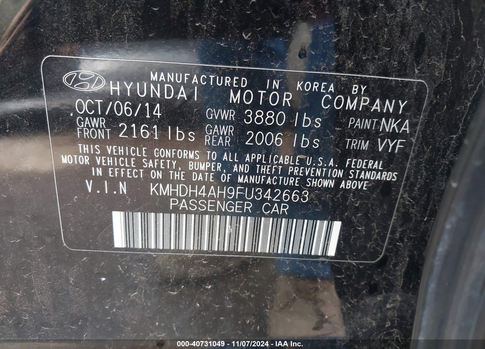 2015 HYUNDAI ELANTRA SPORT VIN: KMHDH4AH9FU342663