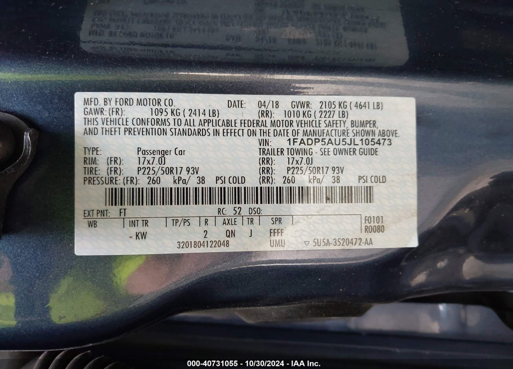 2018 FORD C-MAX HYBRID SE VIN: 1FADP5AU5JL105473