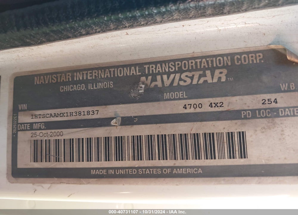 2001 INTERNATIONAL 4000 4700 VIN: 1HTSCAAMX1H381837