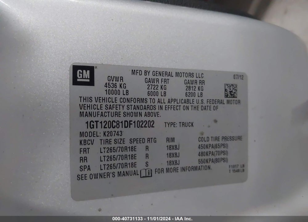 2013 GMC SIERRA 2500HD SLE VIN: 1GT120C81DF102202
