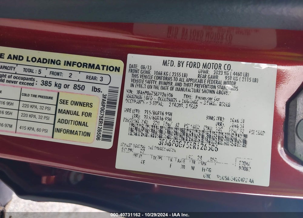 2014 FORD FUSION S VIN: 3FA6P0G75ER126506