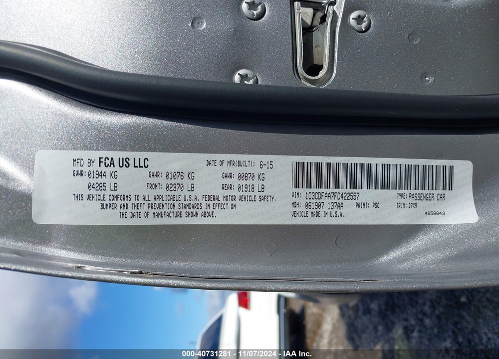 2015 DODGE DART SE VIN: 1C3CDFAA7FD422557