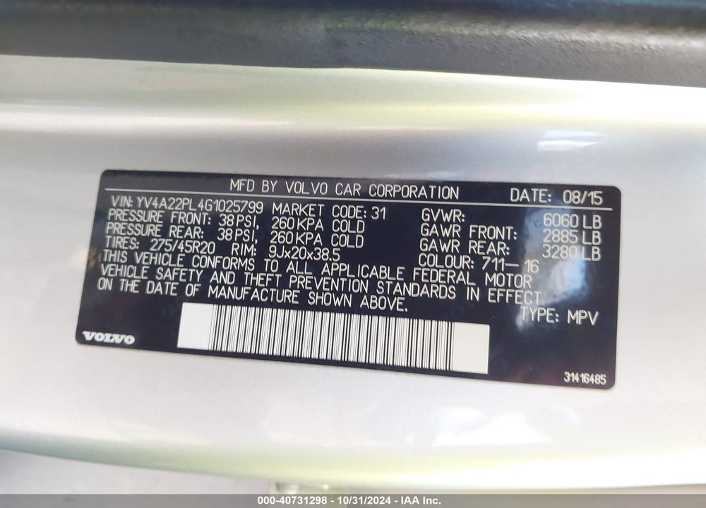 2016 VOLVO XC90 T6 INSCRIPTION VIN: YV4A22PL4G1025799