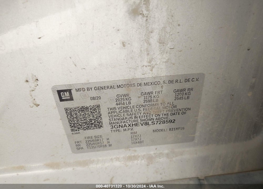 2020 CHEVROLET EQUINOX FWD LS VIN: 3GNAXHEV8LS728592