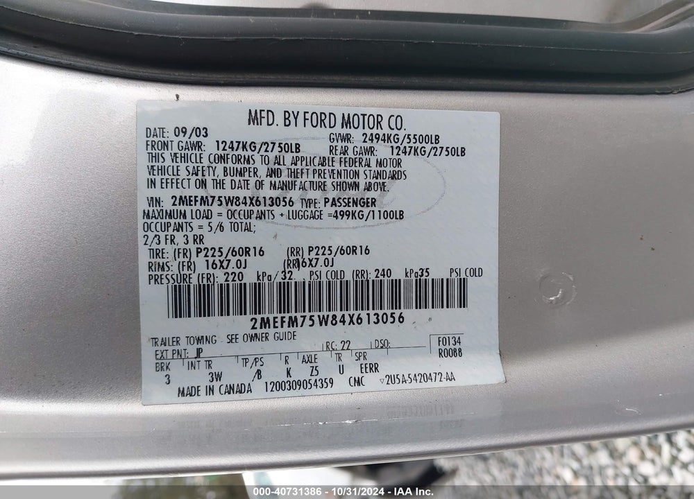 2004 MERCURY GRAND MARQUIS LS VIN: 2MEFM75W84X613056