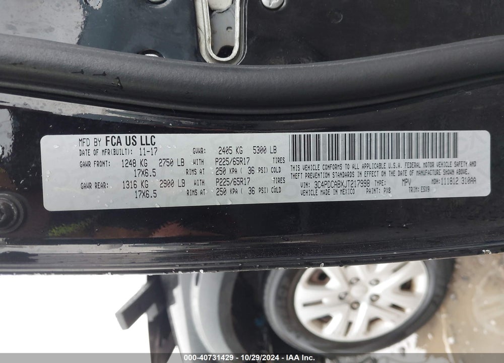 2018 DODGE JOURNEY SE VIN: 3C4PDCABXJT217998